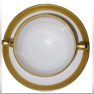 Minton Soup Bowl and Saucer Replacement - White / Gold Rim.
